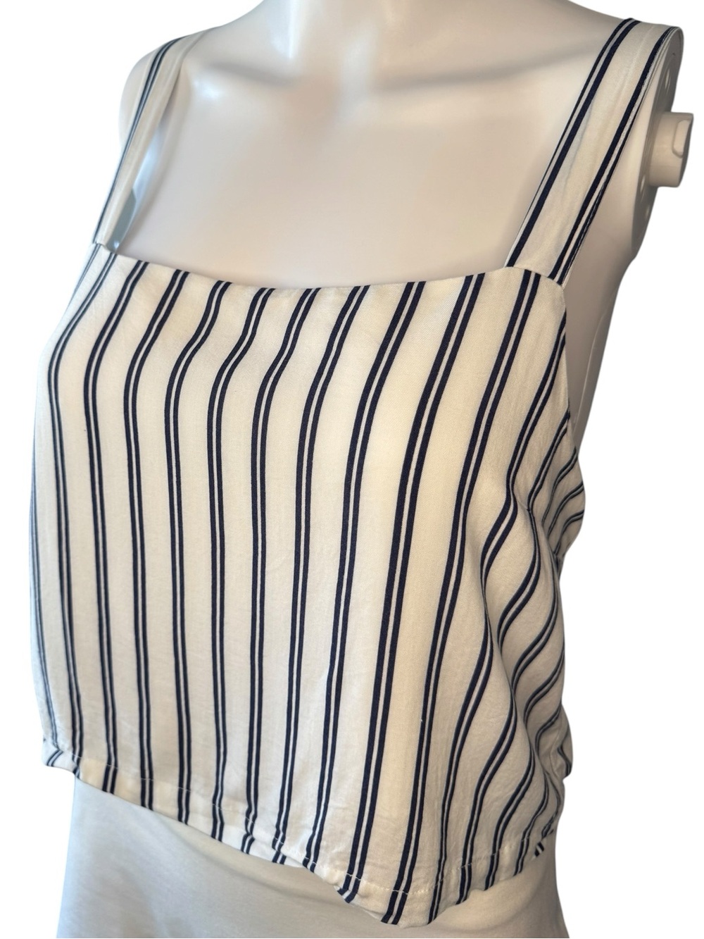 Square-Neck Striped Crop Top - White & Navy